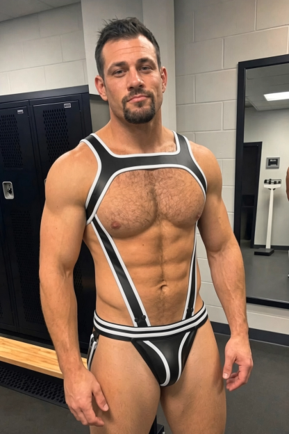 Mysteryglove Black & White PU Leather Harness Jockstrap Set, O-Ring X-Back Design