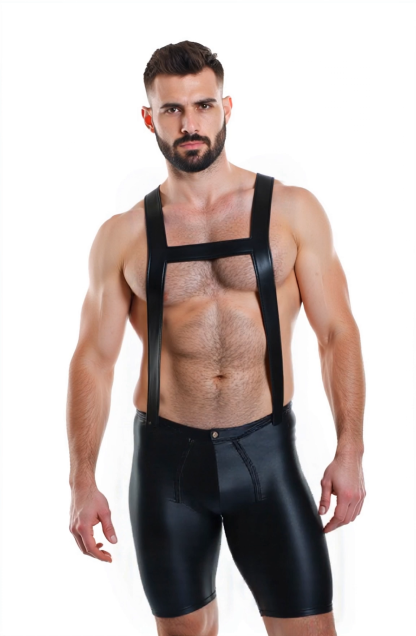 Mysteryglove Men’s Faux Leather Suspender Shorts
