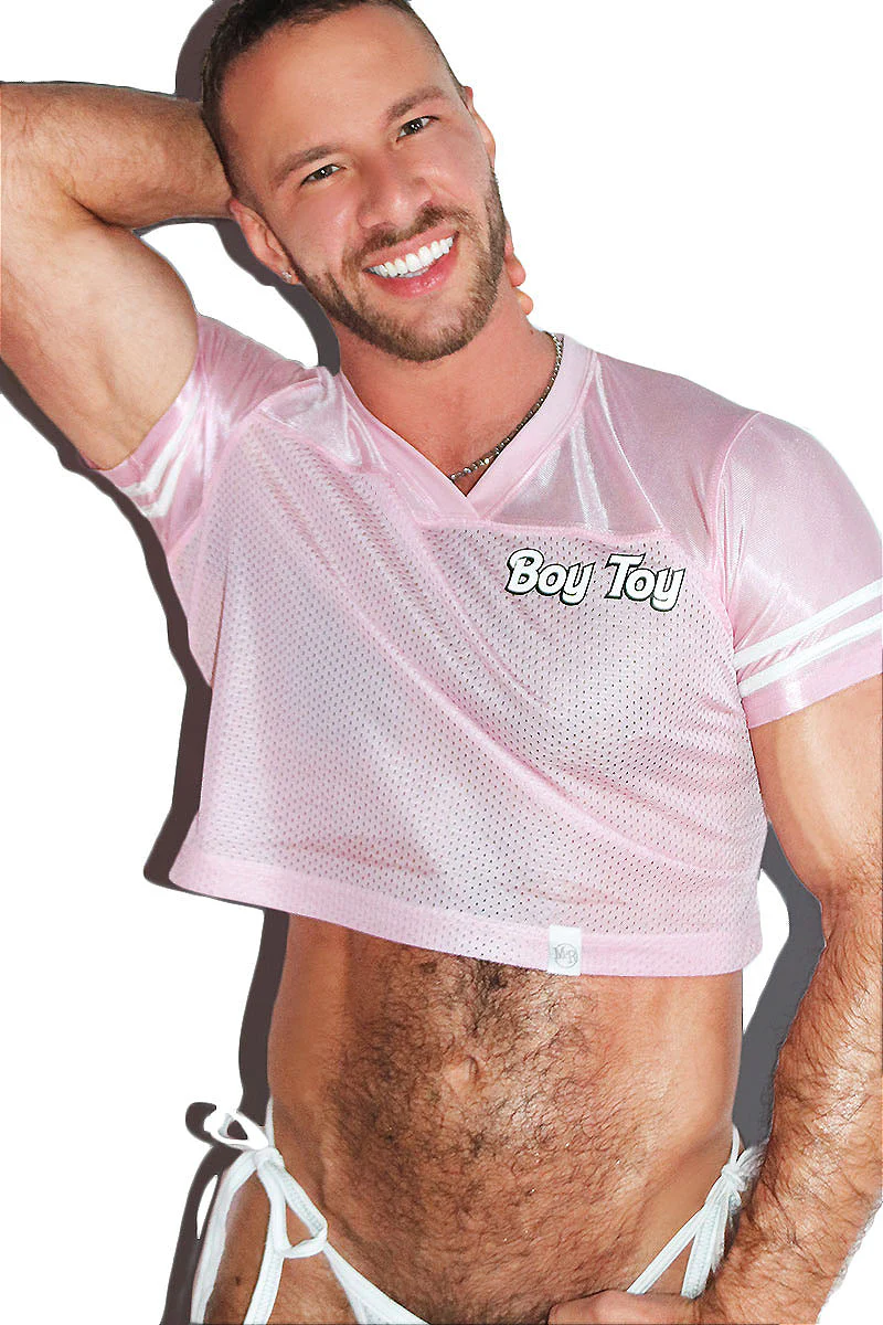 Boy Toy Fitted Athletic Jersey Crop Tee- Pink