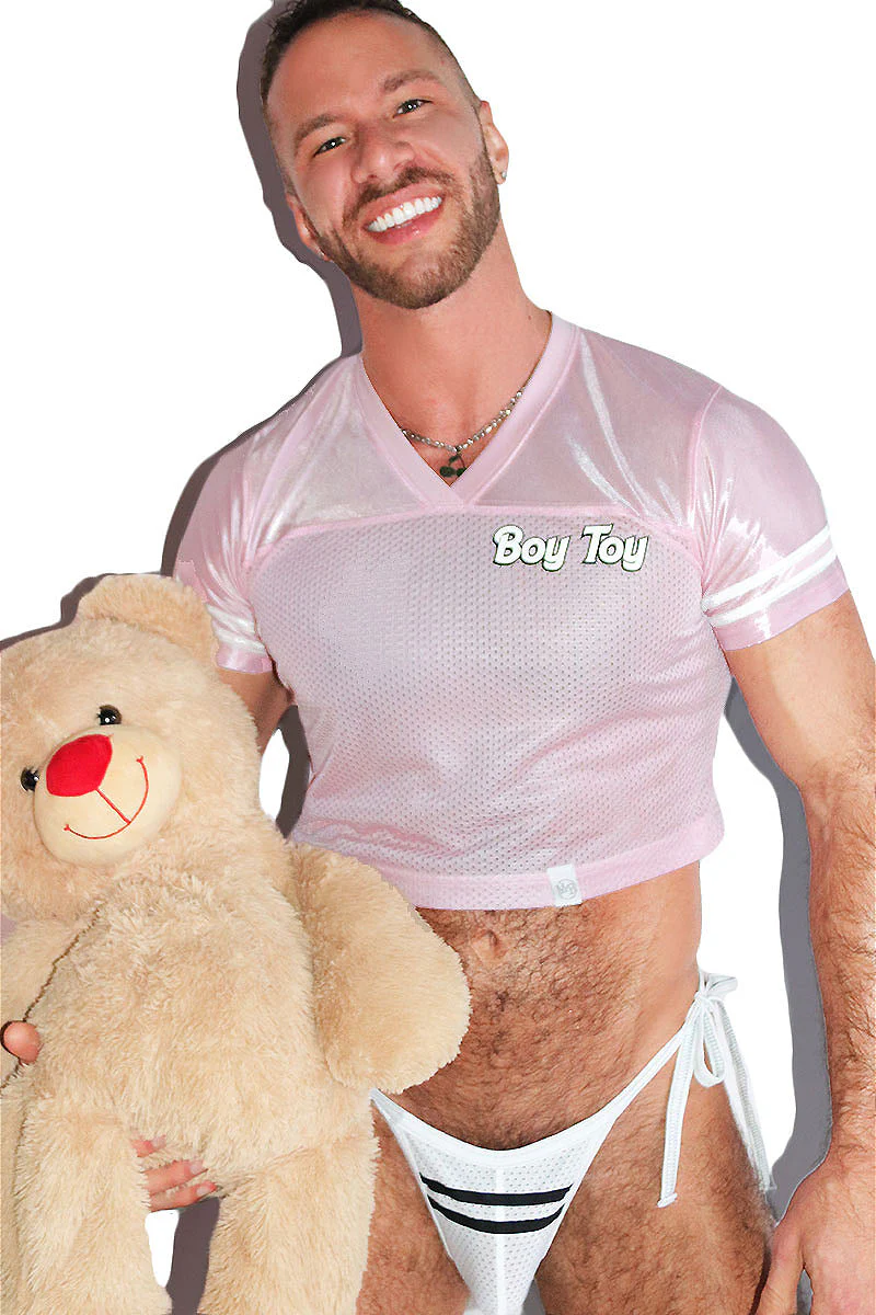 Boy Toy Fitted Athletic Jersey Crop Tee- Pink