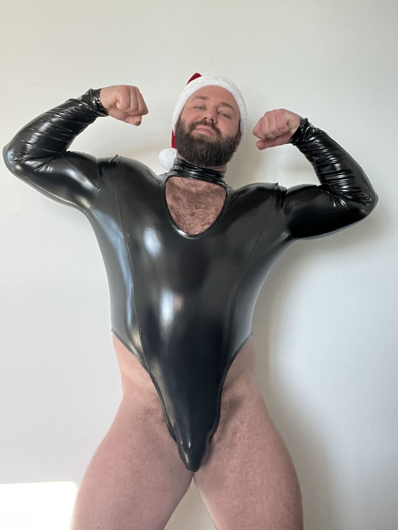 Black PU Leather PopArt Daddy V Bodysuit