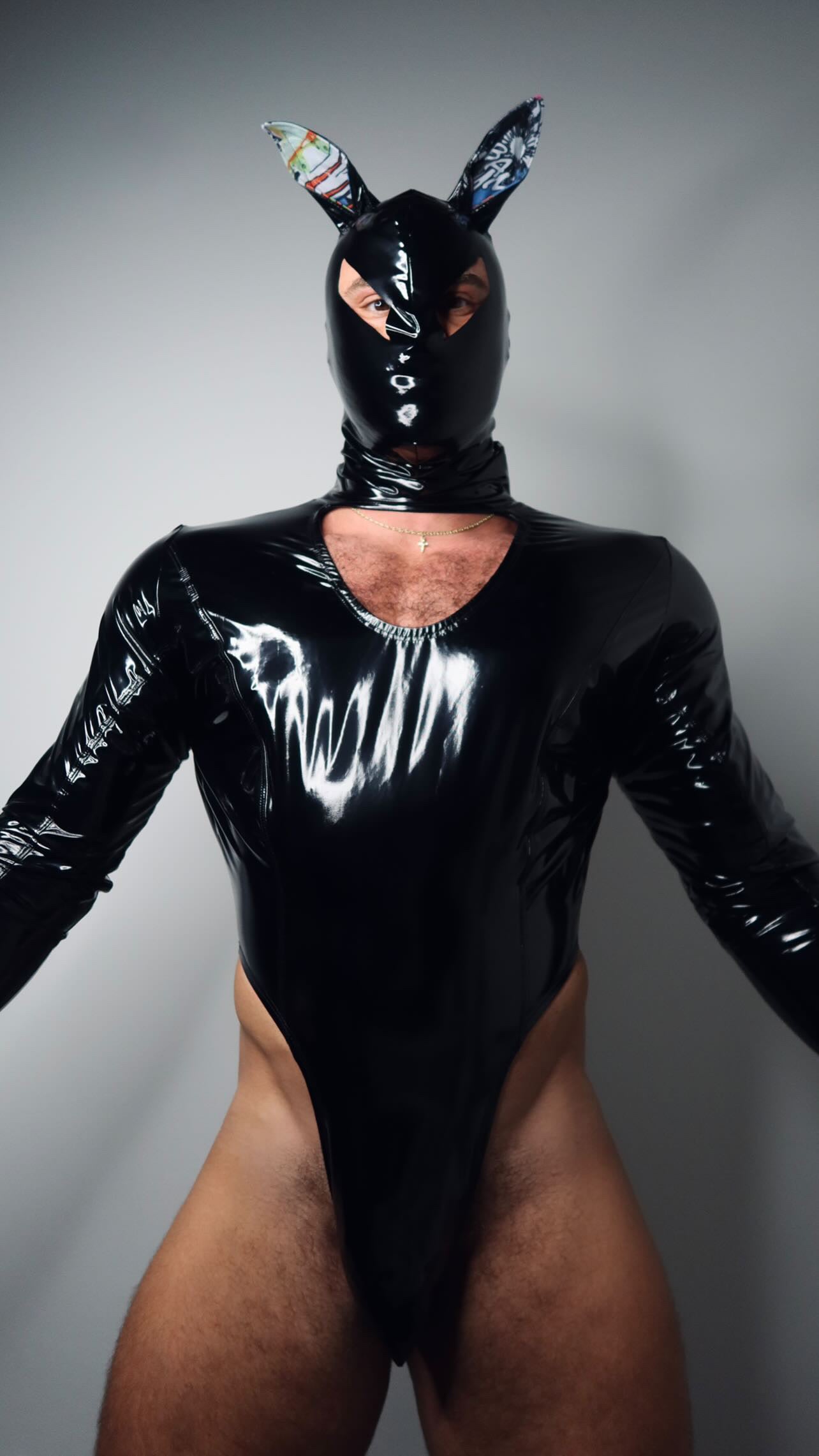 Black PU Leather PopArt Daddy V Bodysuit