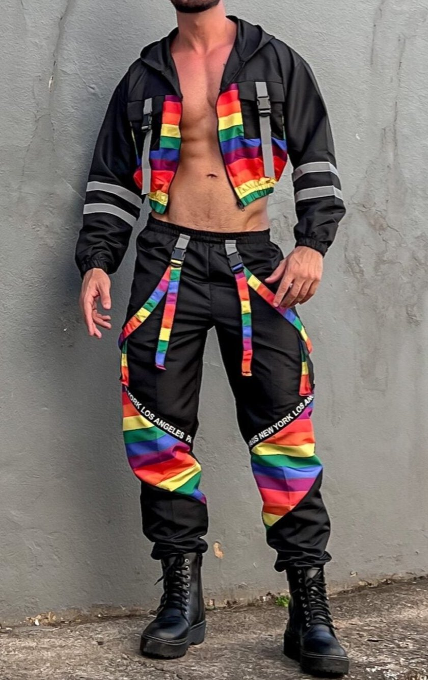 Mysteryglove Rainbow Striped Hooded Jacket and Cargo Pants Set
