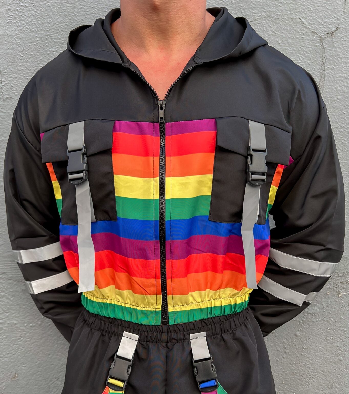 Mysteryglove Rainbow Striped Hooded Jacket and Cargo Pants Set