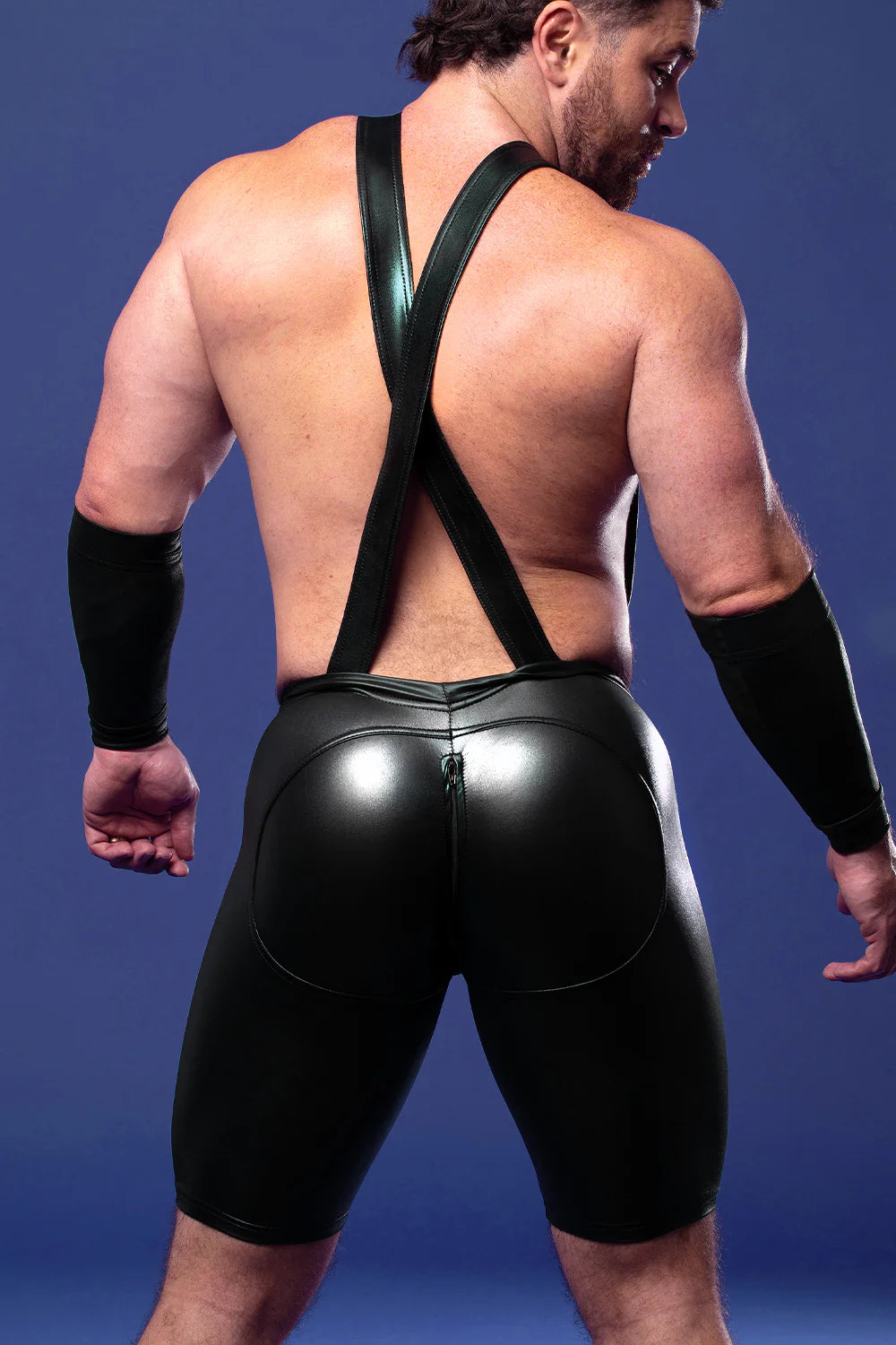 Mysteryglove Men’s Faux Leather Suspender Shorts