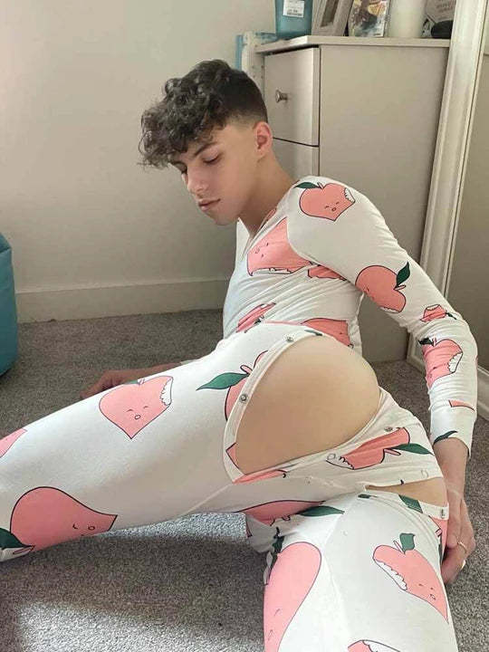 Peach Print Button Flap One-Piece Pajamas