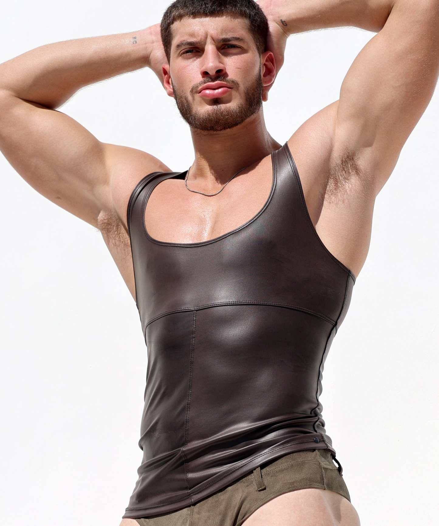 Men's Brown Fitted Low Chest Tank Top