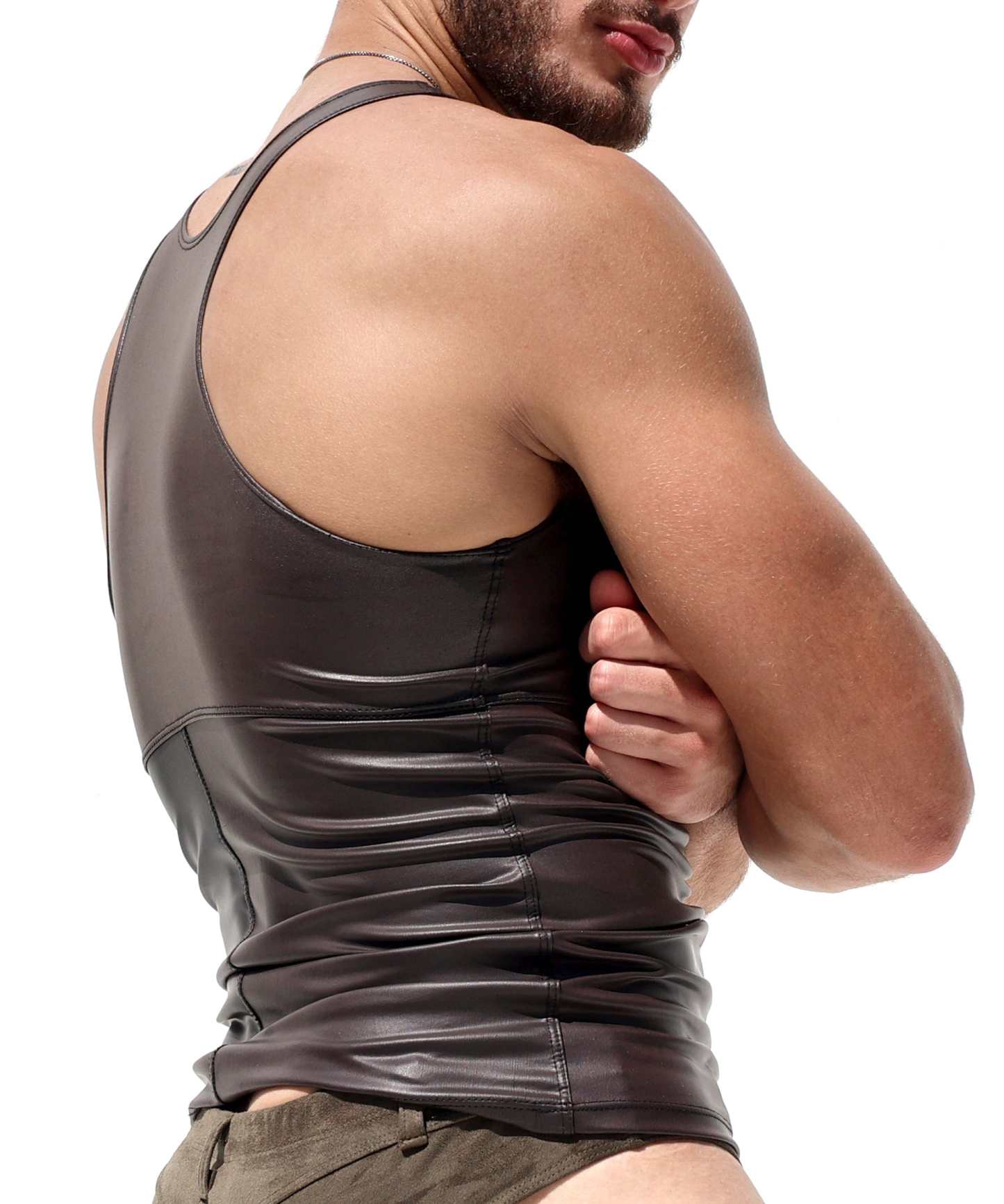 Men's Brown Fitted Low Chest Tank Top