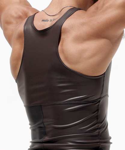 Men's Brown Fitted Low Chest Tank Top