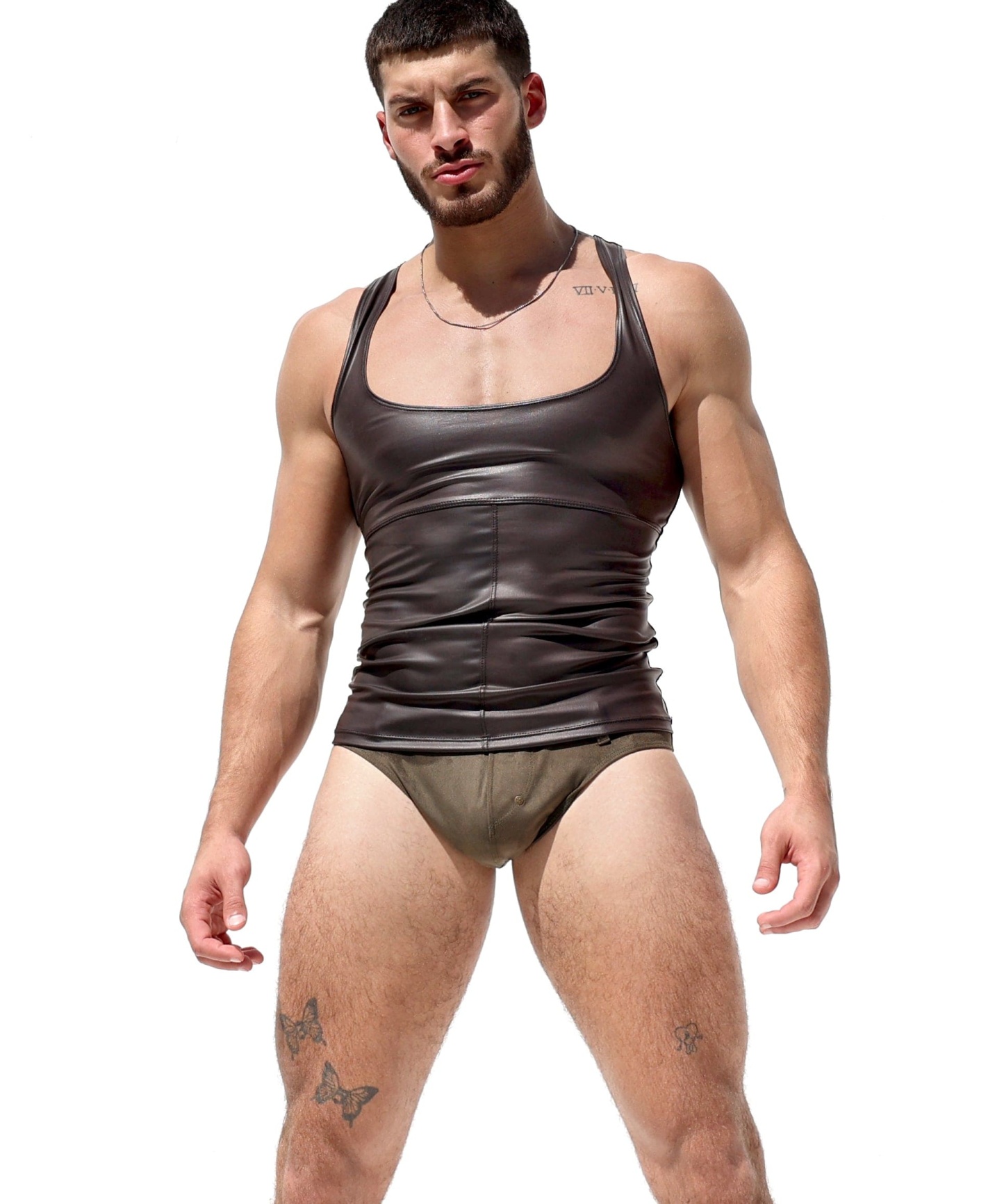 Men's Brown Fitted Low Chest Tank Top