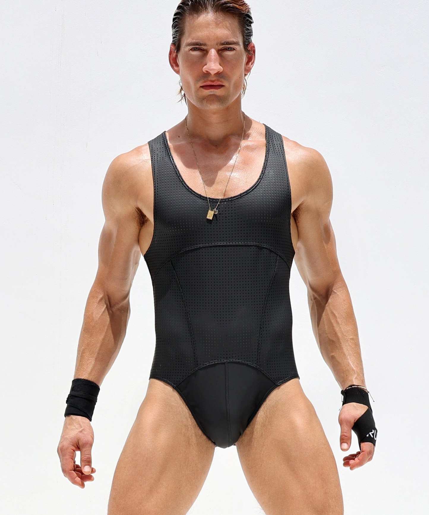 Sleeveless Black Jocksatrp Bodysuit