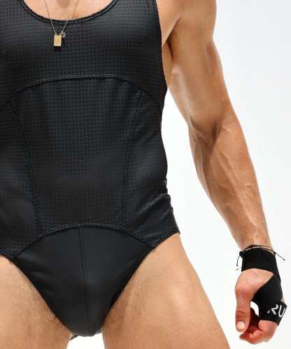 Sleeveless Black Jocksatrp Bodysuit