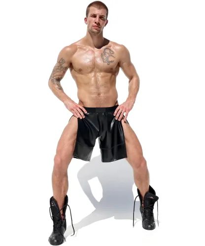 Mysteryglove Sleek Black PU Leather Side-Slit Shorts