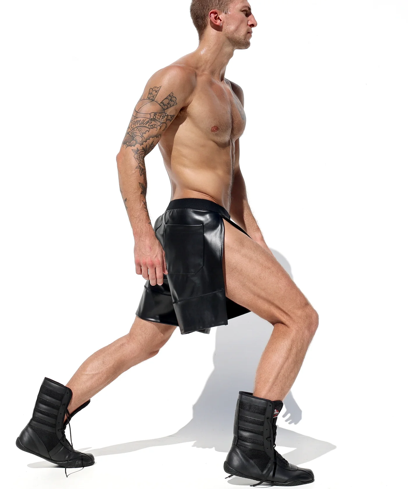 Mysteryglove Sleek Black PU Leather Side-Slit Shorts