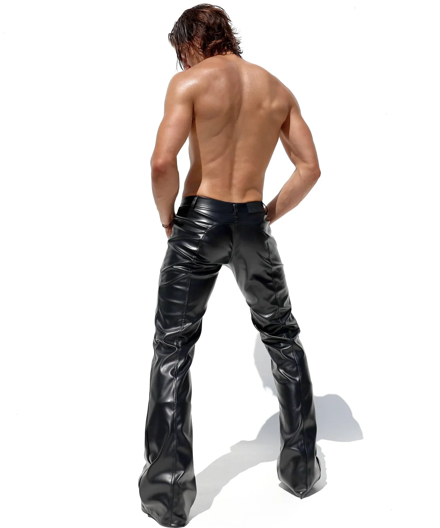 Mysteryglove Black PU Leather High-Waisted Flared Pants