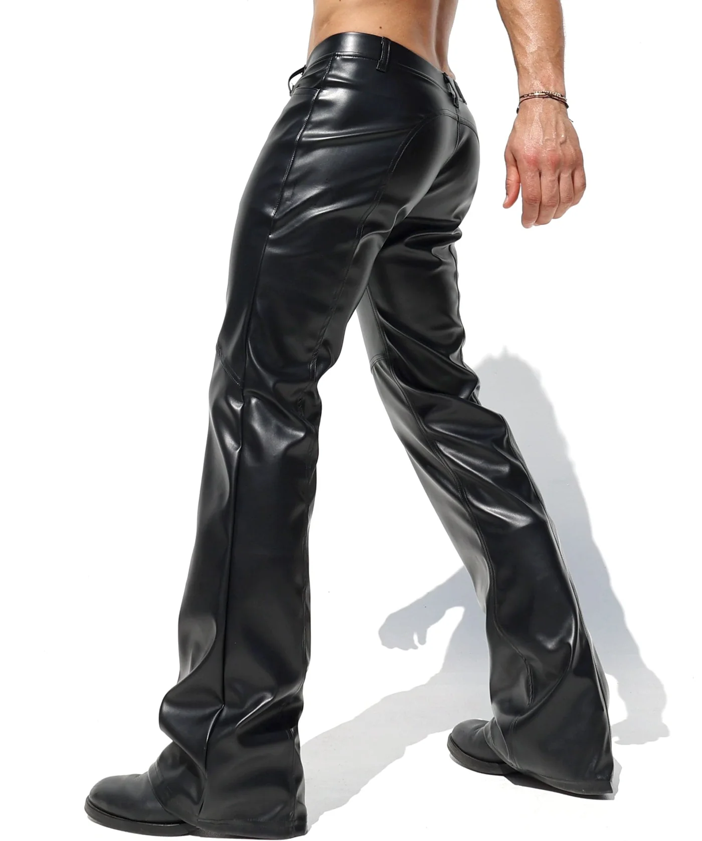 Mysteryglove Black PU Leather High-Waisted Flared Pants
