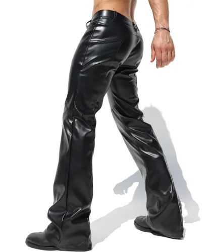 Mysteryglove Black PU Leather High-Waisted Flared Pants