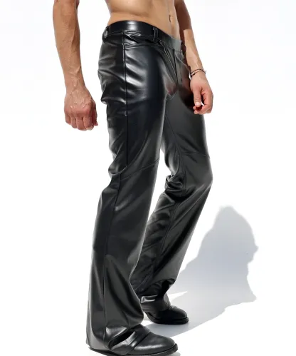 Mysteryglove Black PU Leather High-Waisted Flared Pants