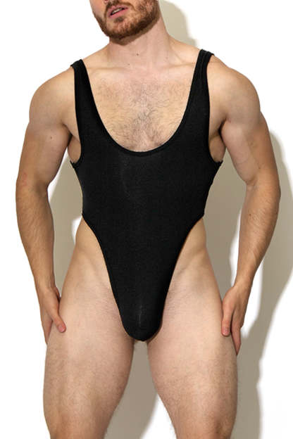 Men's High Waist Ribbed Bodysuit - Black