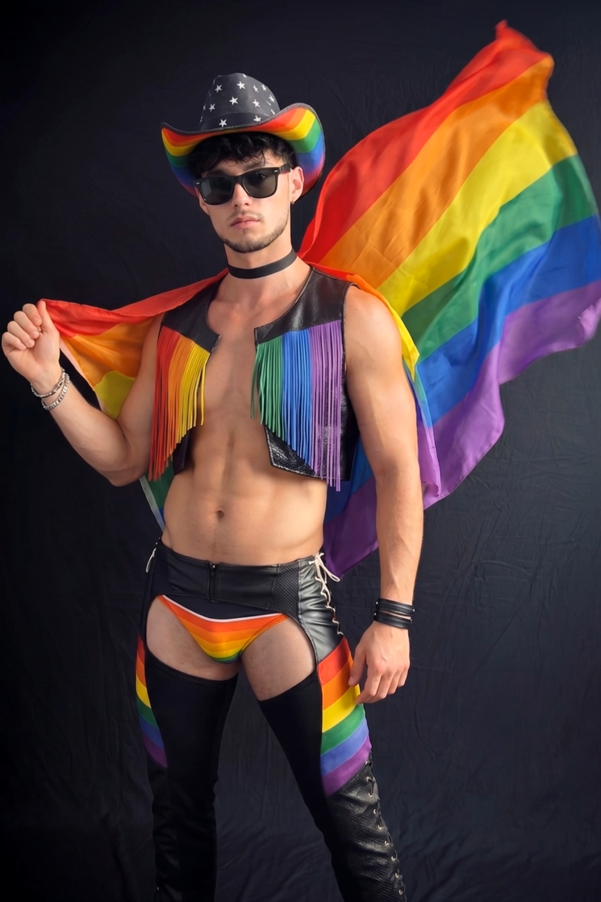 Colorful Cowboy Ensemble with Fringe Vest and Matching （Without a hat）