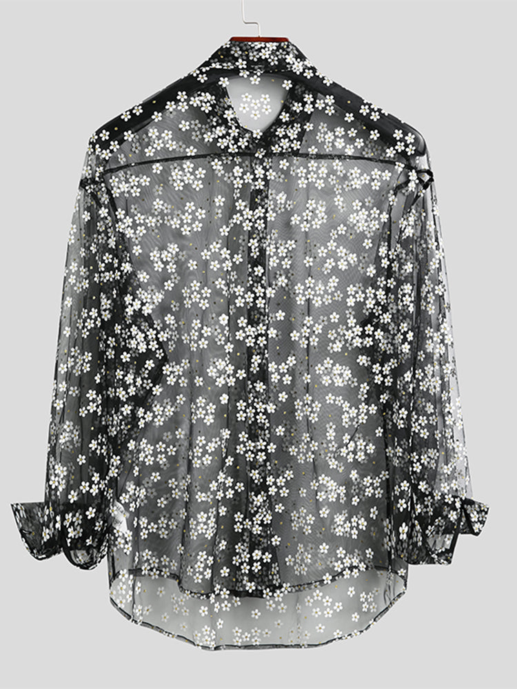 Mens See Through Mesh Floral Shirts