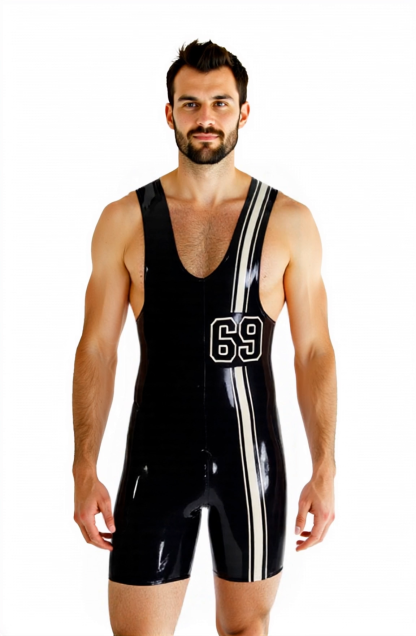 Mysteryglove Tight Fit Glossy PU Singlet – Athletic Style with Vertical Stripe Detail