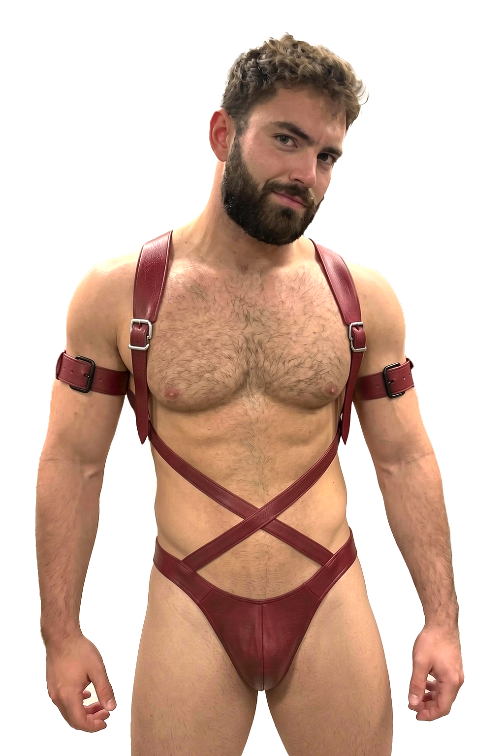 Mysteryglove Men’s PU Leather Harness Jockstrap Set with Adjustable Arm Straps