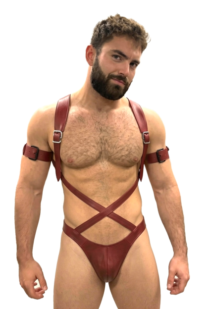 Mysteryglove Men’s PU Leather Harness Jockstrap Set with Adjustable Arm Straps
