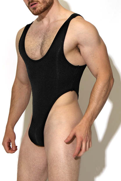 Men's High Waist Ribbed Bodysuit - Black