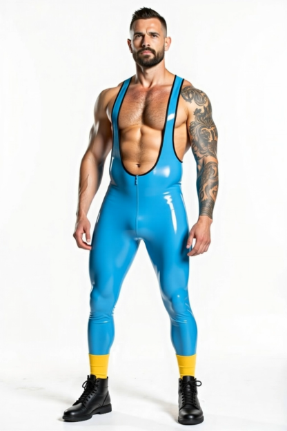 Mysteryglove PU Leather Bodysuit - Sleek Blue Zipper Design