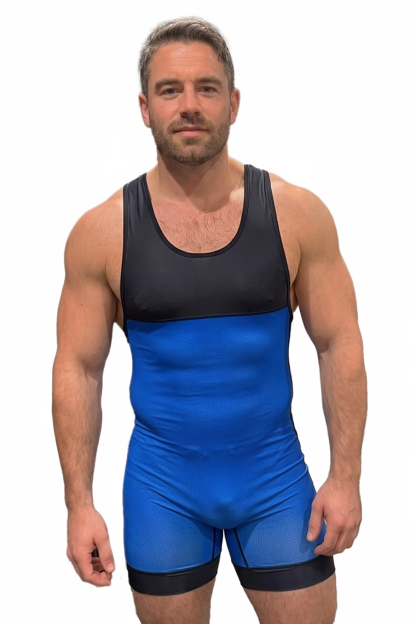 Mysteryglove Men’s Zip-Back Compression Singlet – Blue/Black Racerback