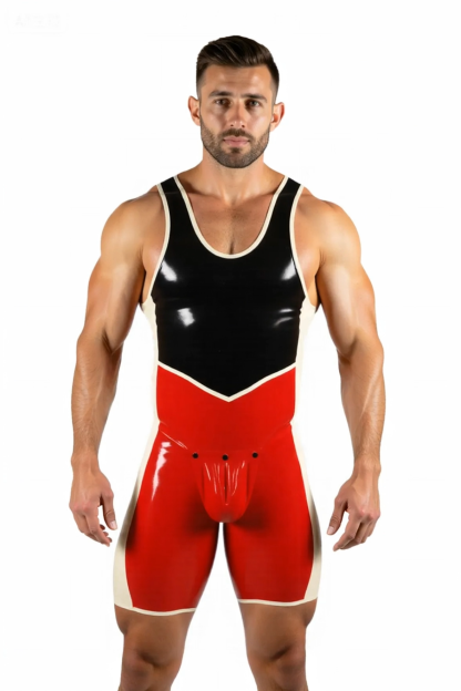 Mysteryglove Sexy PU Leather Singlet for Men – Contrast Red & Black