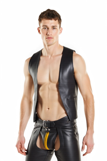 Mysteryglove Black PU Leather Vest and Backless Pants Set – Bold and Edgy Fetish Outfit with Lace-Up Detail