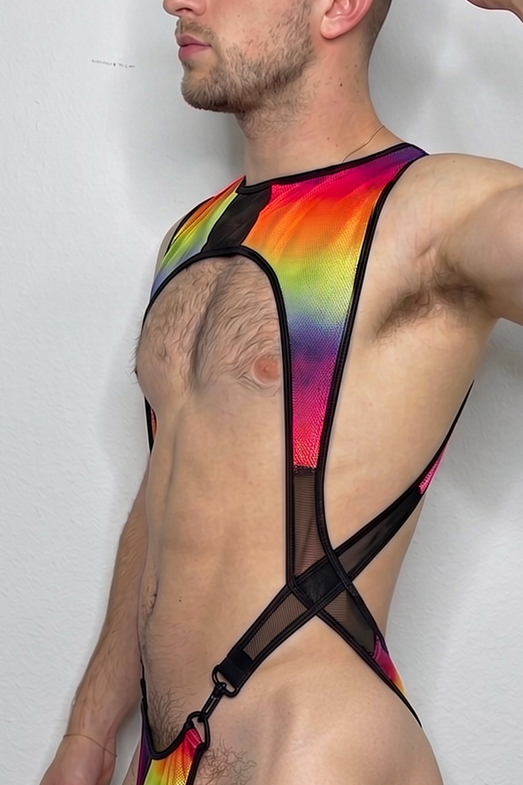 Mysteryglove Pride Gradient One-Piece — Deep Cut Front, Thong Back, Ring-Link Sides