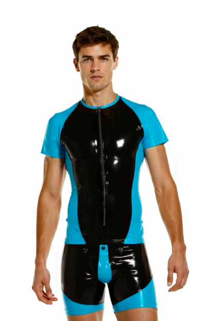 Mysteryglove Men’s GlossFit Compression Bodysuit-Sculpted PU Leather Design