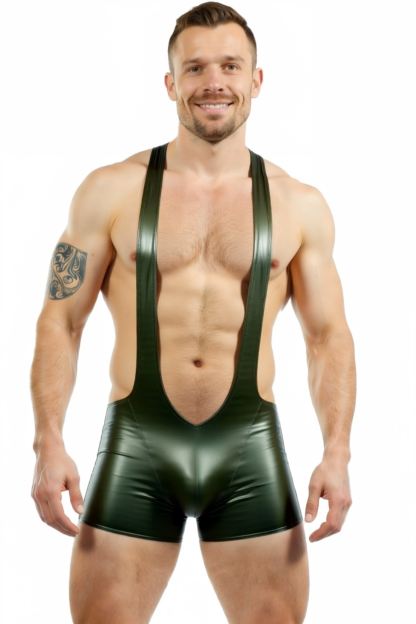 Mysteryglove Men's Backless Green PU Leather Bodysuit