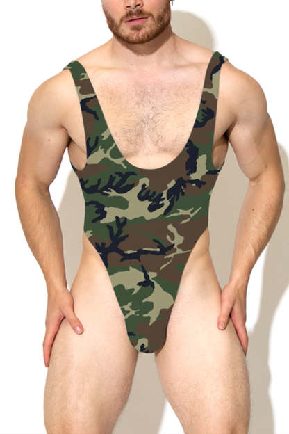 Men's Tank Top Camo Stretch Thong Bodysuit