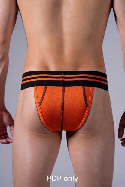 Mysteryglove Orange Mesh Briefs for Men with Black Sport Stripe Waistband