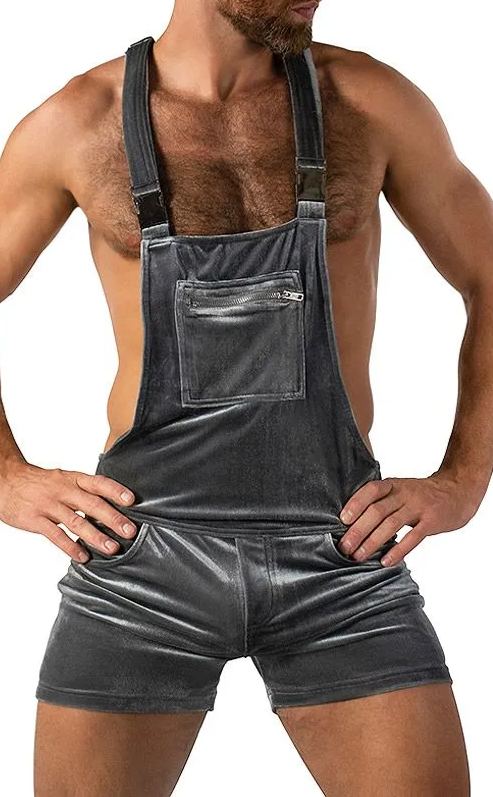 Grey Velvet Slim Fit Overall Shorts for a Soft and Sophisticated Look