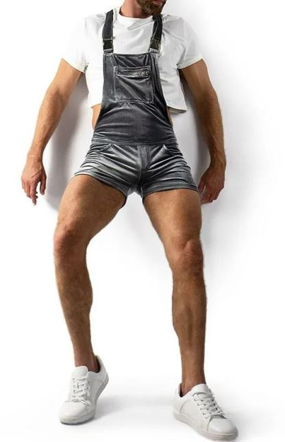Grey Velvet Slim Fit Overall Shorts for a Soft and Sophisticated Look