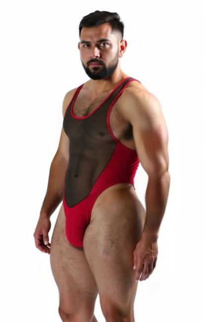 Colorblock See-Through Mesh Patchwork Racer Back Stretchy Thong Bodysuit