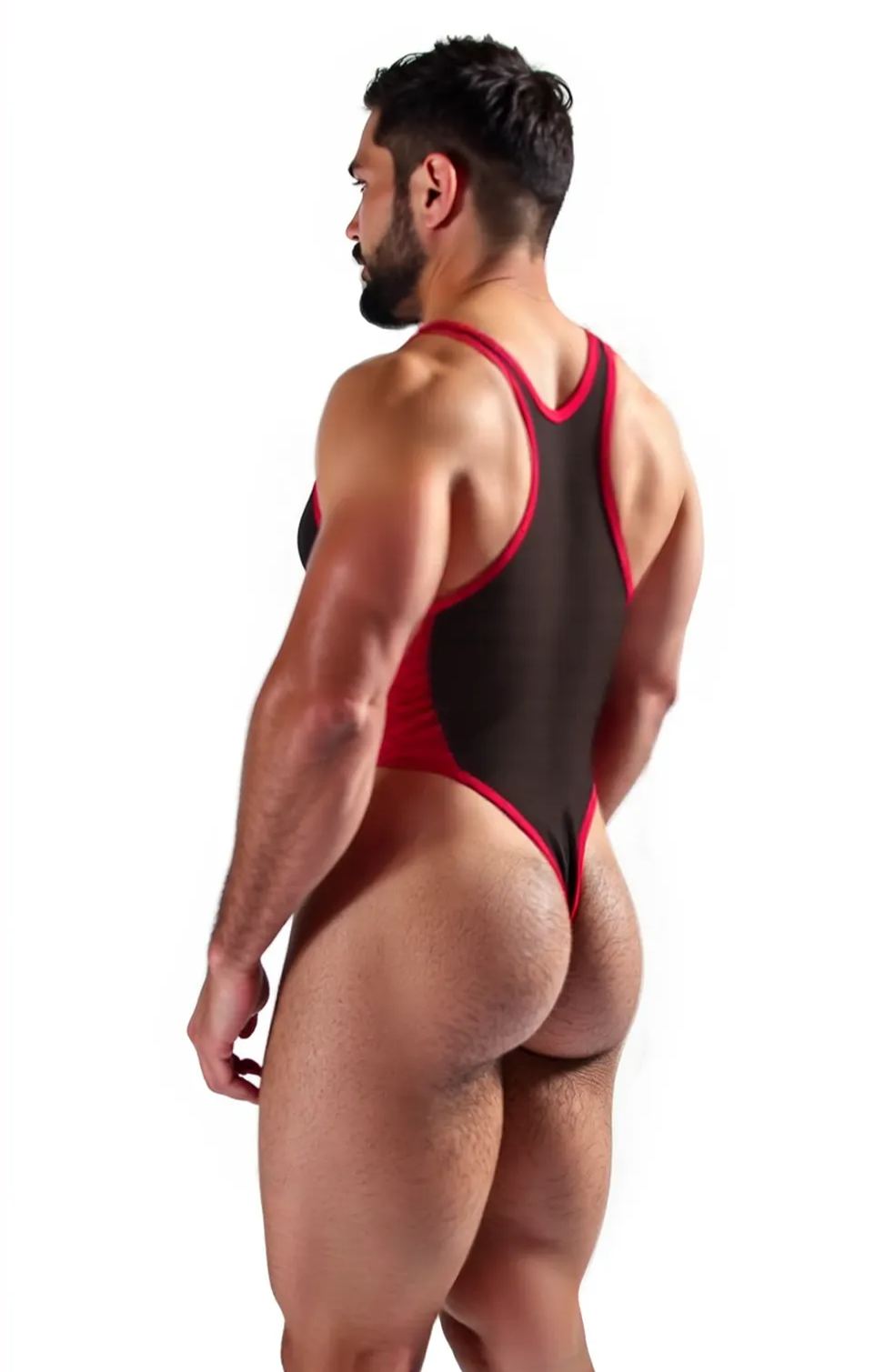 Colorblock See-Through Mesh Patchwork Racer Back Stretchy Thong Bodysuit