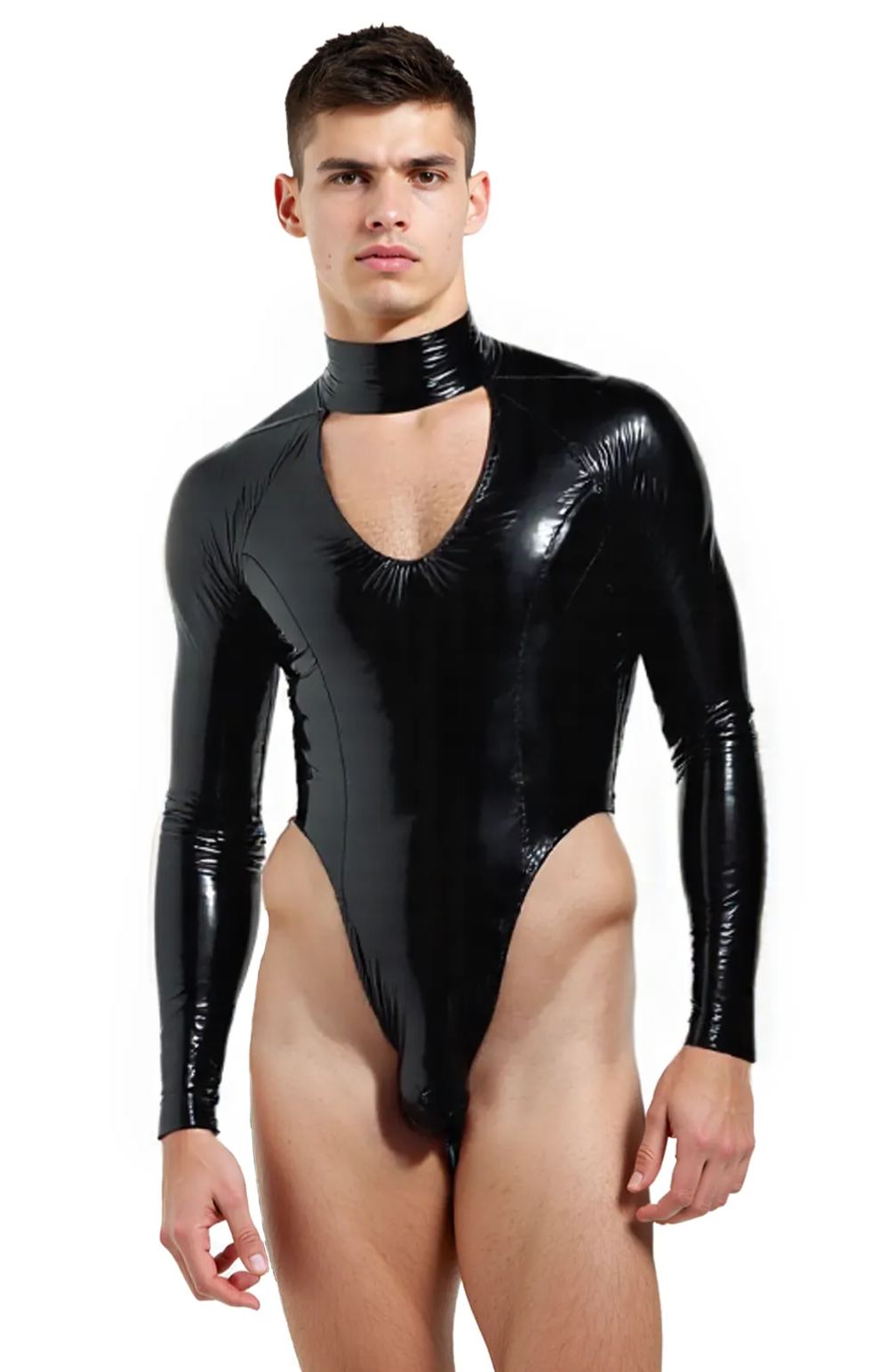 Black PU Leather PopArt Daddy V Bodysuit