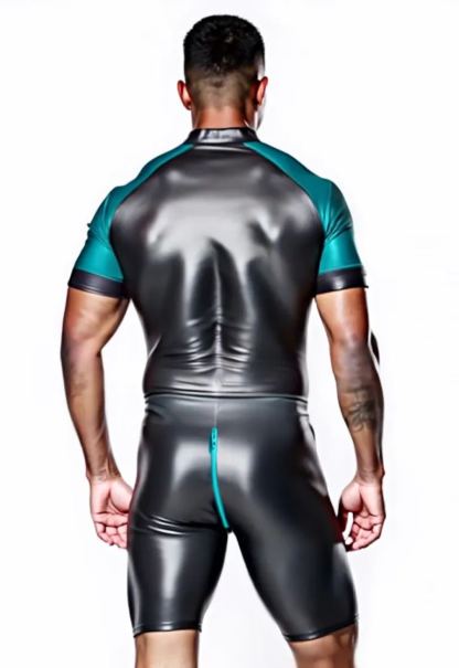 Mysteryglove Shiny Black & Red Skin-Tight Romper – Full-Body Zip Jumpsuit