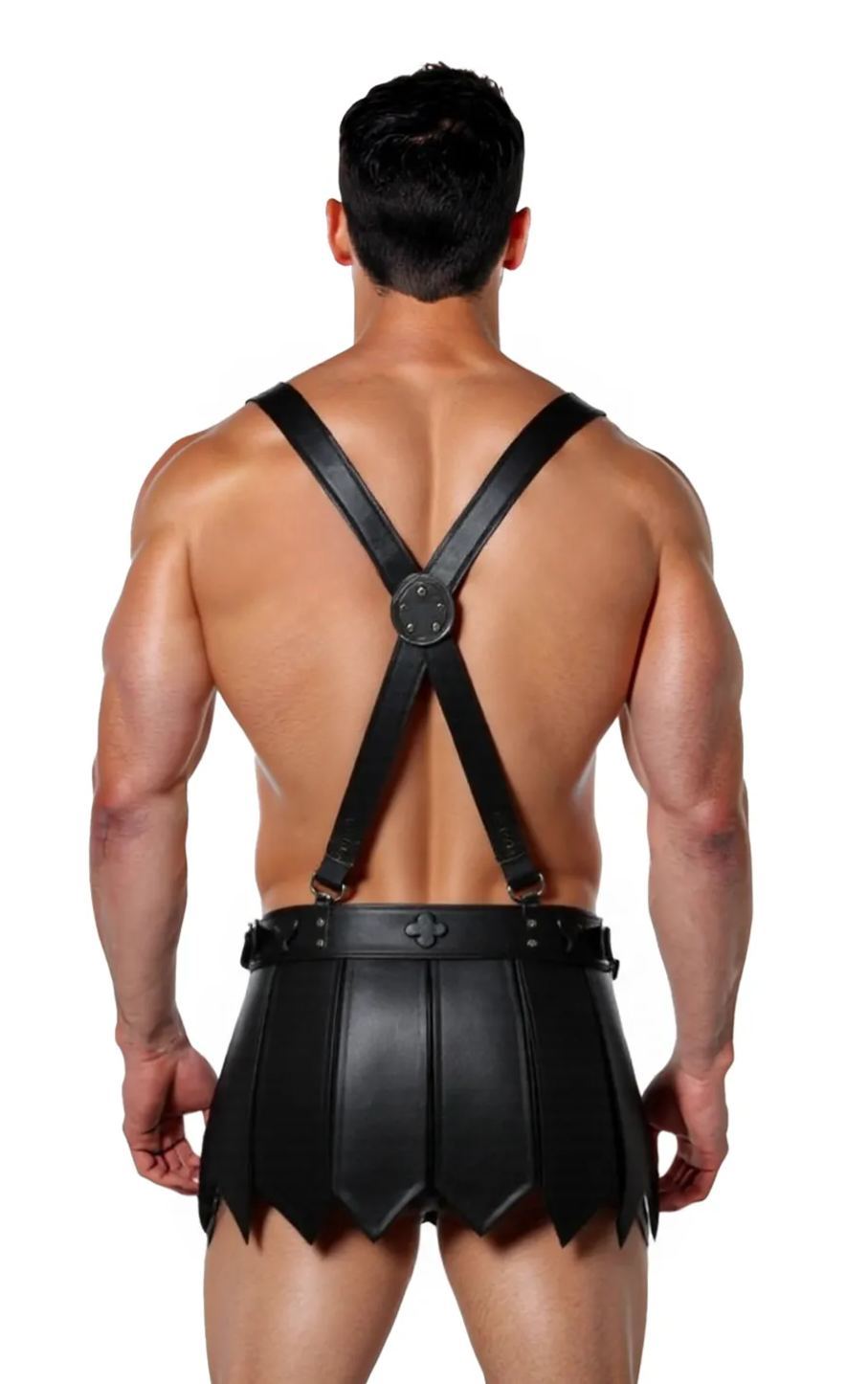 Mysteryglove Men’s White PU Leather Gladiator Skirt with Harness Straps – Bold Fetish Costume