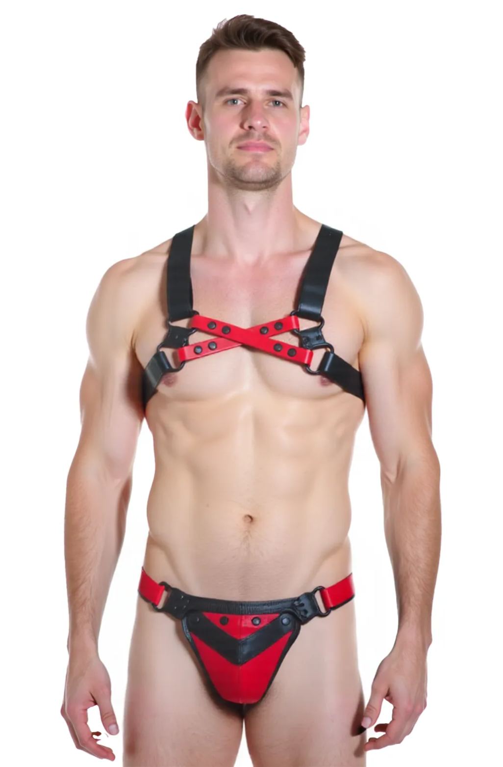 [Copy]Mysteryglove Men's Red and Black PU Leather Harness Set for BDSM