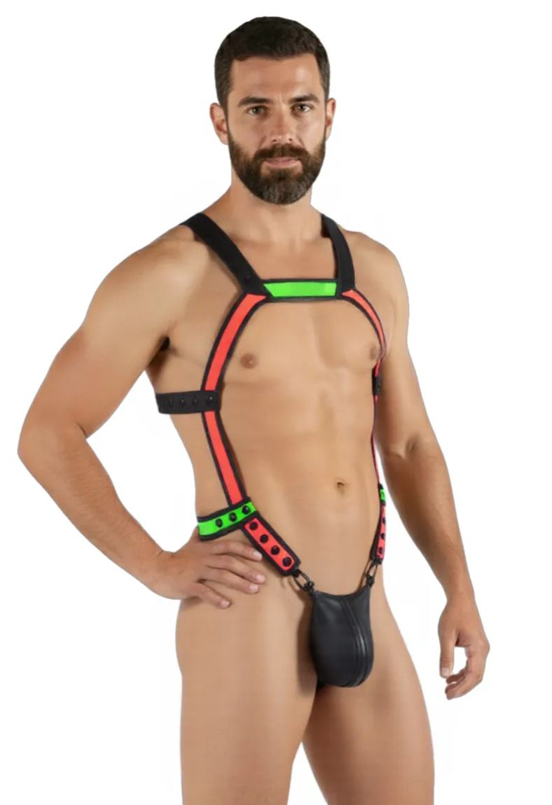 Mysteryglove PU Leather Fetish-Inspired Harness with Neon Detailing