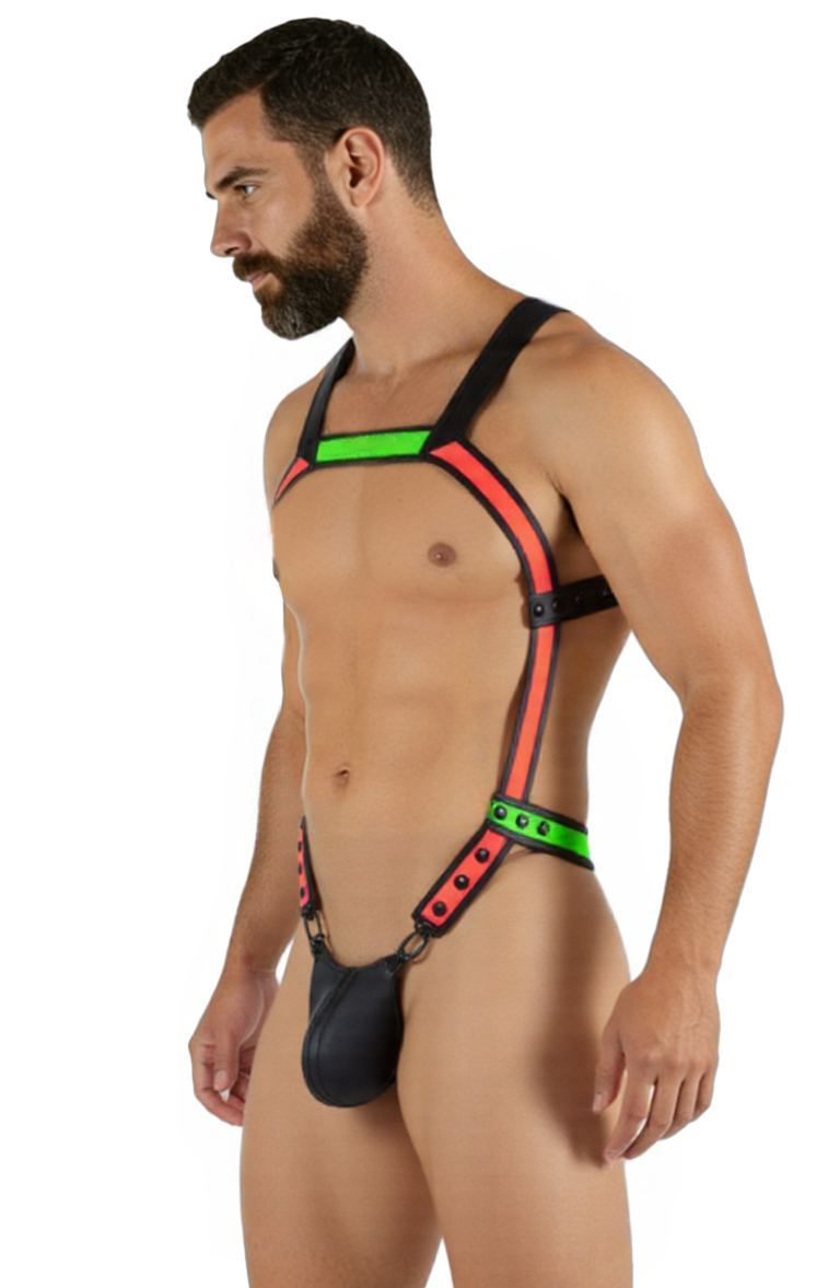 Mysteryglove PU Leather Fetish-Inspired Harness with Neon Detailing