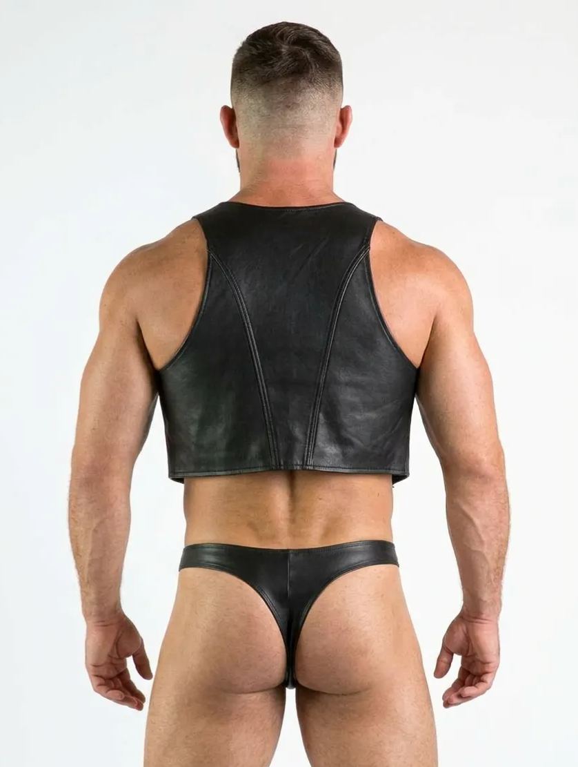 Mysteryglove Men's Pu Leather Harness and Thong Set - Strong and Provocative