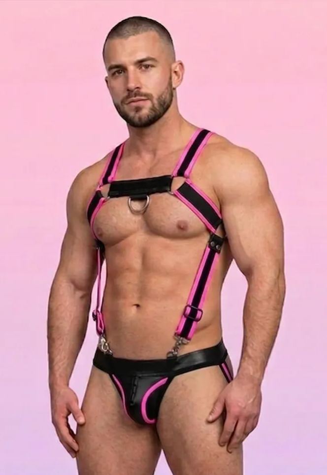 Mysteryglove Men's Contrast Strap Harness Jockstrap Set with Ring Detail